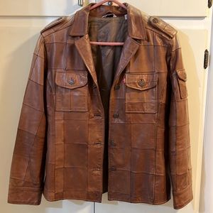 Levi Dry Goods Rare Y2K Leather Patchwork Jacket.Ladies Medium size Preowned